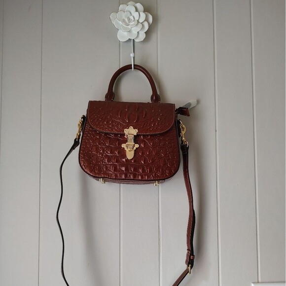 Brown Structured Crocodile Pattern Leather Handbag Shoulder. Quiet Luxury - Picture 3 of 8